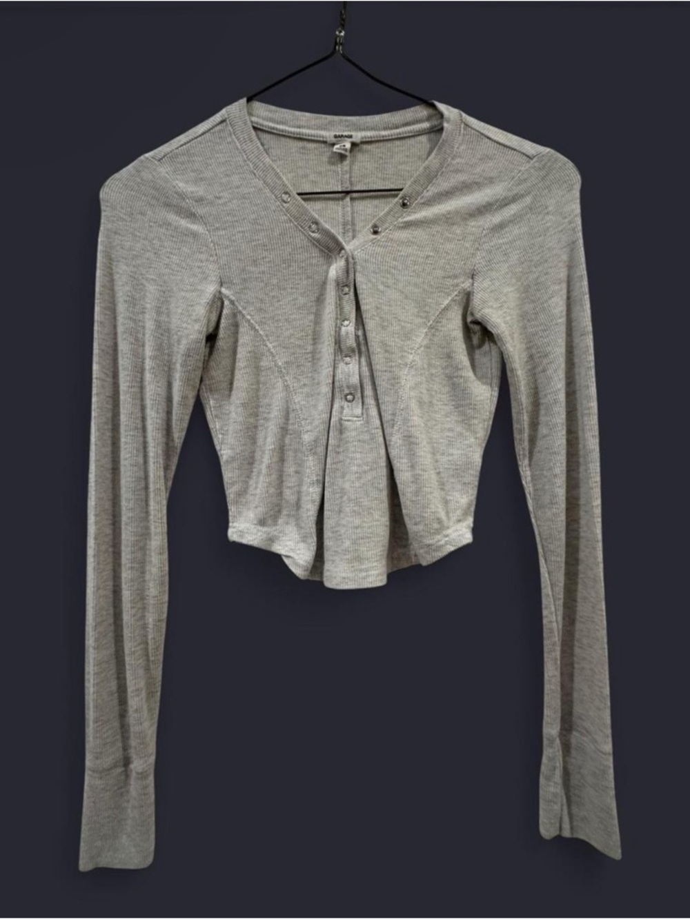 Garage Gray Ribbed Long-Sleeve Henley Crop Top